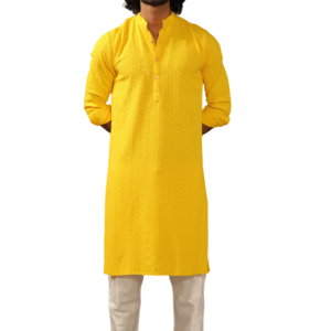 Yellow Chikankari Embroidered Kurta Pajama - Handmade Lucknowi Art | Jaipurio