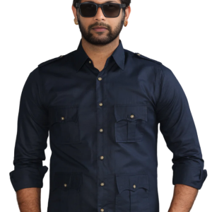 Navy Blue Turkish Linen Hunting Shirt Mens - Premium Classic Menswear | Jaipurio