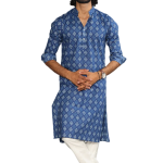 Sanganeri Block Print Navy Blue Kurta Pyjama Set for Men