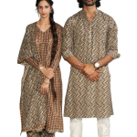 Cedar Brown Zigzag Printed Sanganeri Kurta Pyjama Set for Men