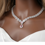 Bridal Necklace Set Diamond Wedding Jewelry | Silver Crystal Necklace Earrings Set | Elegant Bridal Accessories | Jaipurio Luxury Wedding Collection