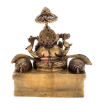 10 Inch Brass Ganesh on Throne: Royal Umbrella Design | Traditional Temple Art | Majestic Sitting Pose | Sacred Home Decor