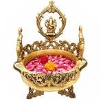 Premium Brass Ganesha Urli | Luxury Temple Water Bowl | Large Sacred Basin | Designer Home Decor | Traditional Ritual Vessel