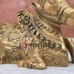 Golden Brass Nandi Idol | Traditional 11.4 × 16.5 × 8.9 cm Sacred Bull Statue | Handcrafted Shiva Vahana Murti | Premium Temple Art | Jaipurio