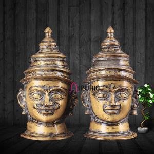 Vintage Brass Shiv Gauri Mukhalingam Pair 12" Divine Unity Idols | Jaipurio