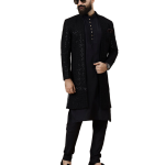 Stunning Black Chikankari Open Sherwani for Men - Father Son Combo | Jaipurio