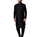 Stunning Black Chikankari Open Sherwani for Men - Father Son Combo | Jaipurio
