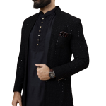 Stunning Black Chikankari Open Sherwani for Men - Father Son Combo | Jaipurio