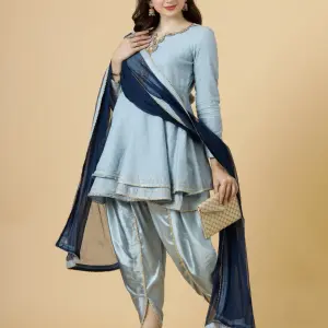 Lawn Green Kurti Palazzo Sequin Dupatta Set - Sparkling Ethnic Ensemble | Jaipurio