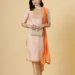 Stunning Peach Silk Straight Kurti with Brocade Silk Pants | Premium Silk Blend | Designer Party Wear | Luxury Indian Fashion | Size XS-XXL | Jaipurio