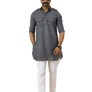 Dark Grey Hunting Style Kurta Pajama - Premium Contemporary Traditional Menswear | Jaipurio