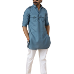 Slate Grey Hunting Style Kurta-Pajama Set - Sophisticated Traditional Menswear