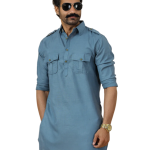 Slate Grey Hunting Style Kurta-Pajama Set - Sophisticated Traditional Menswear