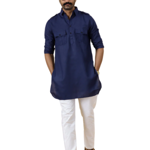 Navy Blue Cotton Hunting Style Kurta Pajama - Elegant Traditional Menswear | Jaipurio