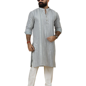 Grey Dual Color Mirror Embroidered Kurta Pajama - Premium Ethnic Wear | Jaipurio