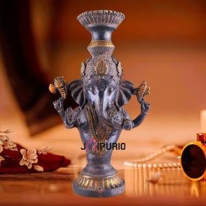 Vintage Brass Ganesha Candle Stand 13" Fine Detail | Jaipurio