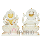 Marble Lakshmi Ganesha Statue: Divine Prosperity Duo | Handcrafted Home Temple Murti | Diwali Gift, Business Blessing | Buy Authentic Indian Sculpture