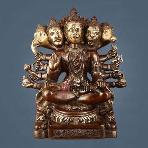 Superfine Handcrafted Brass Panchmukhi Hanuman Idol 17" | Dual Tone Copper Gold | 22 kg Divine Power & Protection | 15" Width, 8.5" Depth | Sacred Focal Point