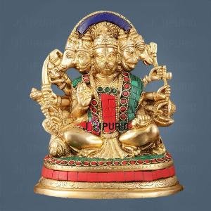Superfine Brass Panchmukhi Hanuman Murti 6.50" Tall | Exquisite Stonework | 2 kg Divine Grace & Artistic Mastery | 5.25" Width, 4" Depth | Sacred Blessing