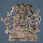 Vintage Panchmukhi Hanuman Wall Hanging | 8" x 8" x 2" (20.3 x 20.3 x 5.1 cm) | 2 kg Antique Sandstone Finish | Five-Face Protection Art