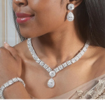 Bridal Necklace Set Diamond Wedding Jewelry | Silver Crystal Necklace Earrings Set | Elegant Bridal Accessories | Jaipurio Luxury Wedding Collection