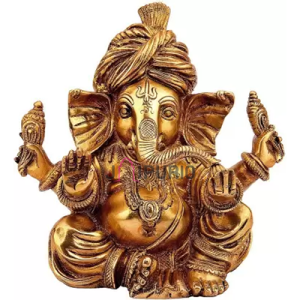 Antique Brass Ganesha Statue: 8.9x20.4x22.9cm Lucky Idol | Traditional Home Decor | Good Fortune Murti | Sacred Vintage Design