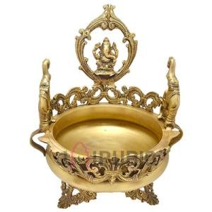 Premium Brass Ganesha Urli | Luxury Temple Water Bowl | Large Sacred Basin | Designer Home Decor | Traditional Ritual Vessel