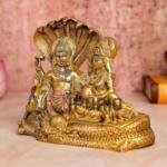 Antique Golden Vishnu Lakshmi Brass Idol | Traditional 14 × 5.1 × 10.2 cm Divine Couple Murti | Handcrafted Temple Art | Sacred Decor | Jaipurio
