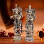 Pure Brass Superfine Radha Krishna Pair Statue 16" | Divine Grace Sculpture | Exquisite Silver Artisan Craftsmanship | 6 kg Idol | Home Temple Decor Gift