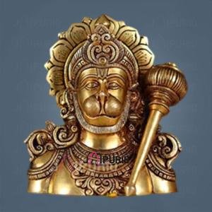 8" Brass Hanuman Bust Idol | Sacred Divine Portrait | Temple Grade Murti