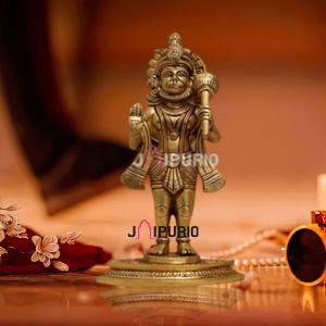 9 Inch Brass Hanuman Idol - Pure Brass Sculpture, Symbol of Strength