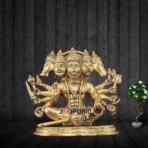 Superfine Brass Panchmukhi Hanuman Meditation Statue | 11" x 11" x 5.5" (28 x 28 x 14 cm) | 9 kg Five-Faced Sacred Art | Premium Divine Murti