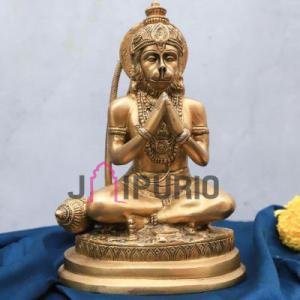 Antique Golden Hanuman Brass Idol | Traditional 19.6 × 8.9 × 12.7 cm Table Top Murti | Handcrafted Devotion Statue | Premium Decor | Jaipurio