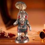 Brass Lord Ganesha with Umbrella | 24" x 12" x 11" | 14 kg | Meenakari Stonework | Divine Protection Art | Sacred Hindu Statue | Jaipurio