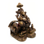 10 Inch Brass Ganesh on Throne: Royal Umbrella Design | Traditional Temple Art | Majestic Sitting Pose | Sacred Home Decor