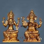 12.1" Pure Brass Laxmi Ganesh Murti | Sacred Divine Duo | Prosperity Blessing Statue