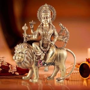 Majestic Brass Goddess Durga Sherawali Mata Idol | 31" Temple Masterpiece | 55kg Sacred Art | Divine Mother with Lion | Jaipurio