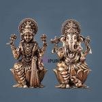 Pure Brass Superfine Small Ganesh Lakshmi Idol - 2.5" Tall