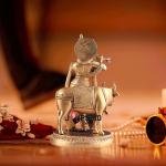Exquisite Brass Lord Krishna with Cow Idol - Intricately Handcrafted, 8.5" Height