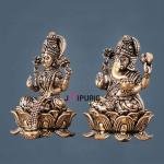 Pure Brass Unique Lord Ganesha and Goddess Lakshmi Idols - 3" Height