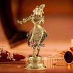 Unique Brass Krishna Statue - Sleek Design, 9.5" Height
