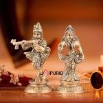Pure Brass Radha Krishna Idols - Superfine 4.5" Pair | Elegant Compact Sculpture | Divine Love Home Decor | Intricate Craftsmanship | 1 kg Spiritual Gift