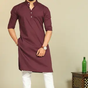Maroon Short Collared Hunting Style Kurta for Men | Outdoor Adventure Wear