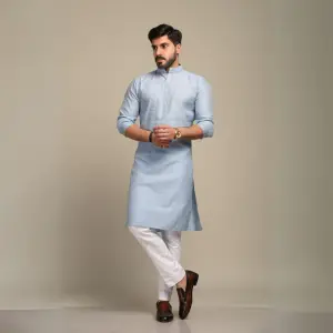 Exclusive Light Sky Embroidered Kurta Pajama Set | Premium Hand-Detailed Ethnic Wear | Designer Men's Formal & Festive Ensemble | Luxurious Design