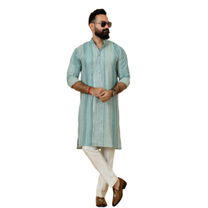 Turquoise Dual Color Mirror Embroidered Kurta Pajama - Premium Ethnic Wear | Jaipurio