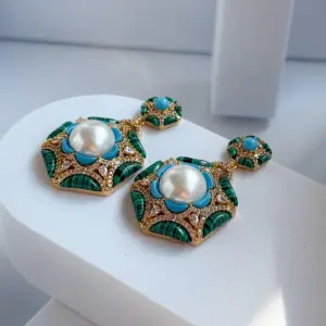 Enamel Pearl Flower Earrings - Exclusive Jaipurio Curates Holiday Collection