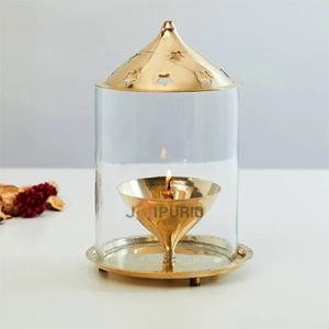 Brass Akhand Diya Oil Lamp | Traditional 5" Puja Lamp with Borosilicate Glass | Handcrafted Temple Diya | Spiritual Home Decor | Sacred Indian Art