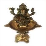 Brass Ganesha Table Top Deepak | Large 50cm Traditional Diya Stand | Premium Temple Oil Lamp | Handcrafted Sacred Art | Divine Home Decor