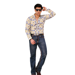 Sanganeri Elephant Print Antique White Cotton Shirt - Traditional Heritage Clothing | Jaipurio