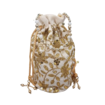 Sona Gold Embroidered Batwa: Luxury Pearl-Detailed Potli Bag | Indian Bridal Evening Purse | Traditional Wedding Clutch | Designer Jewelry Bag
